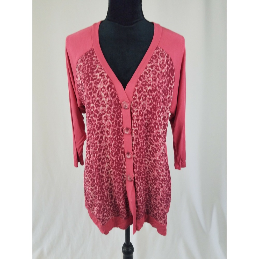 LOGO by Lori‎ Goldstein women S knit cardigan animal print chiffon Whimsical